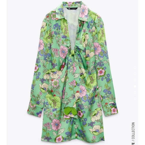 ZARA BLOGGERS FAV SATIN EFFECT PRINT DRESS ~ green - Picture 3 of 10